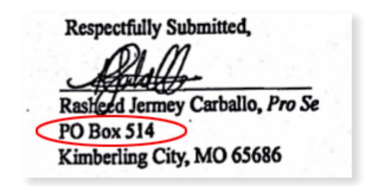 Carballo said Lisa told him to use her P.O. Box on his court filing. 