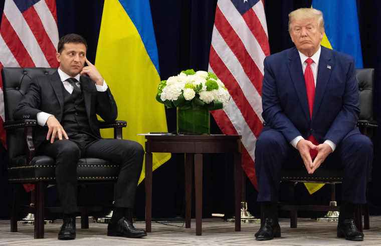 Donald Trump and Ukrainian President Volodymyr Zelenskyy seated during a meeting