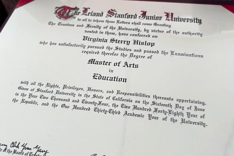 master's degree recipient virginia hislop
