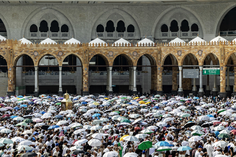 Muslim pilgrims gather at the Grand Mosque in the holy city of Mecca on June 18, 2024. 
