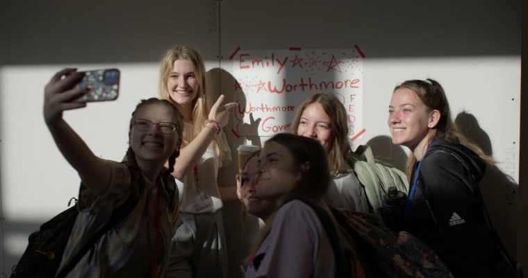 Emily Worthmore and additional "Girls State" participants in "Girls State," now streaming on Apple TV+.