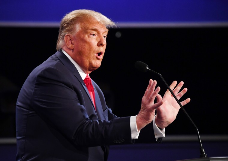 Donald Trump speaks during the U.S. presidential debate at Belmont University in Nashville, Tenn.
