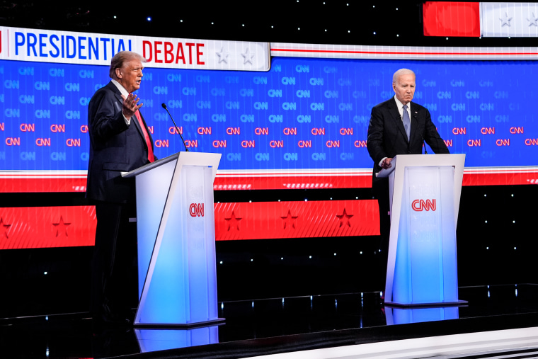 Donald Trump, left, and President Joe Biden on the debate stage