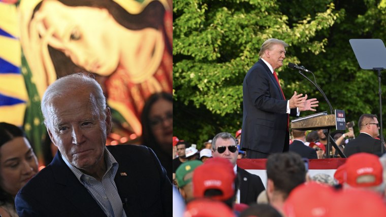 El presidente, Joe Biden, en un acto de campaña en Phoenix, Arizona. El expresidente Donald Trump en un acto de campaña en el Bronx, Nueva York.