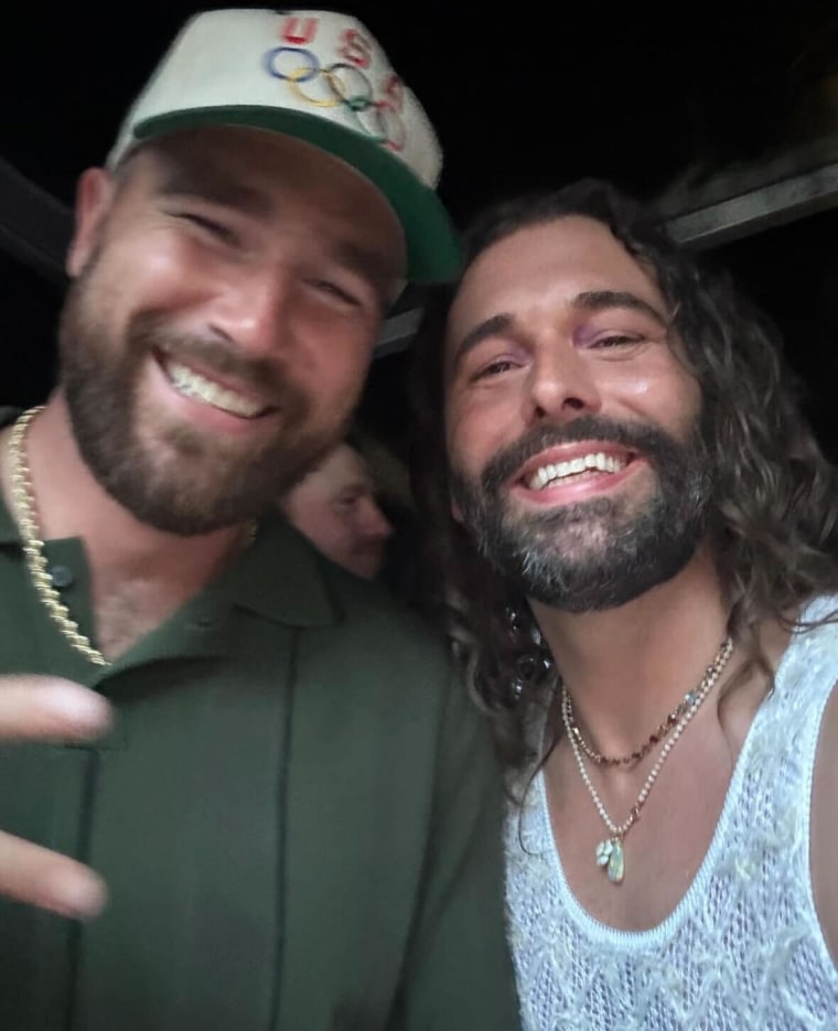 Jonathan Van Ness poses with Travis Kelce at Taylor Swift's concert in London.