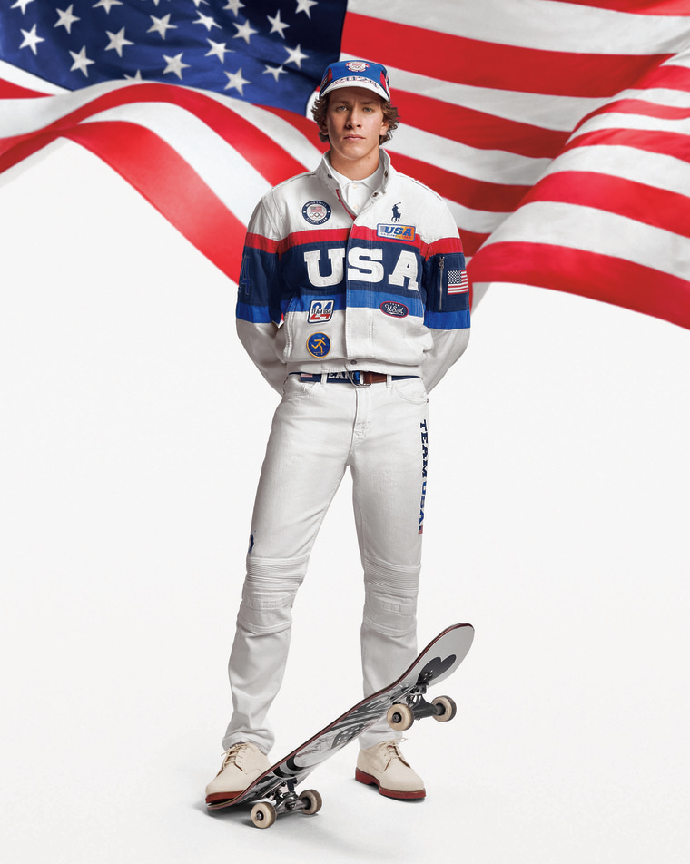 Skateboarder Jagger Eaton wearing Ralph Lauren's closing ceremony uniform for the 2024 Paris Olympics.