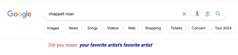 The Google results page for the search "Chappell Roan" on June 21. 