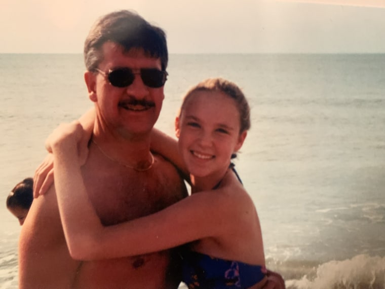 Shannon Kopp as a teen with her dad at the beach
