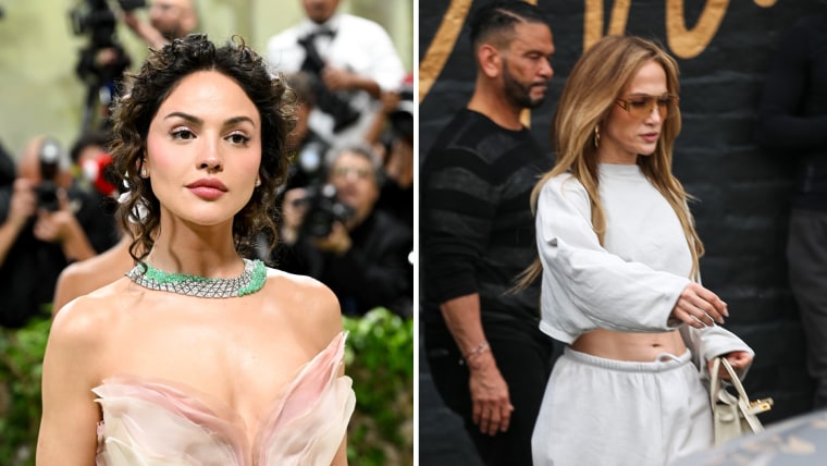 Eiza González en la MET Gala 2024; Jennifer Lopez saliendo del gimnasio