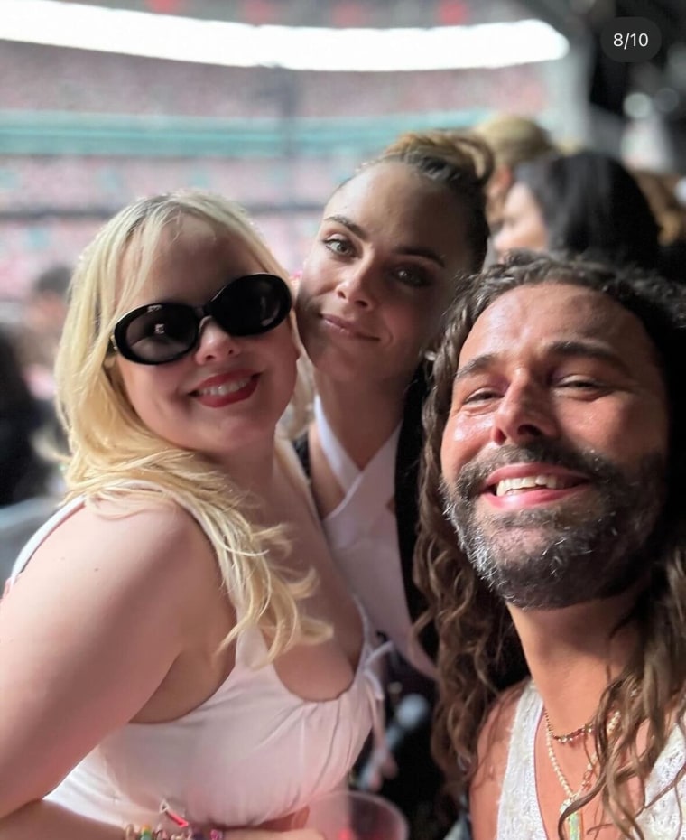Jonathan Van Ness snaps a selfie with Cara Delevigne and Nicola Coughlan at Taylor Swift's London show. 