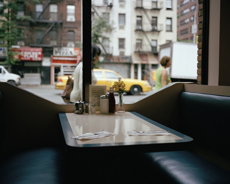 An empty booth in a diner