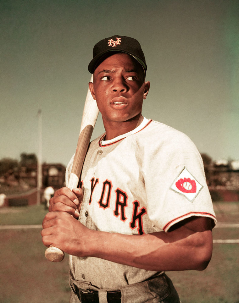 Willie Mays Posing with Baseball Bat