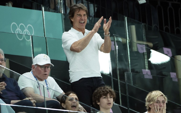 Tom Cruise during the Artistic Gymnastics Women's Qualification during the Olympic Games.