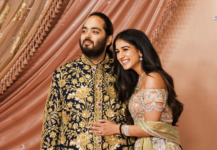 Anant Ambani and his fiancée Radhika Merchant in Mumbai on July 5, 2024.  