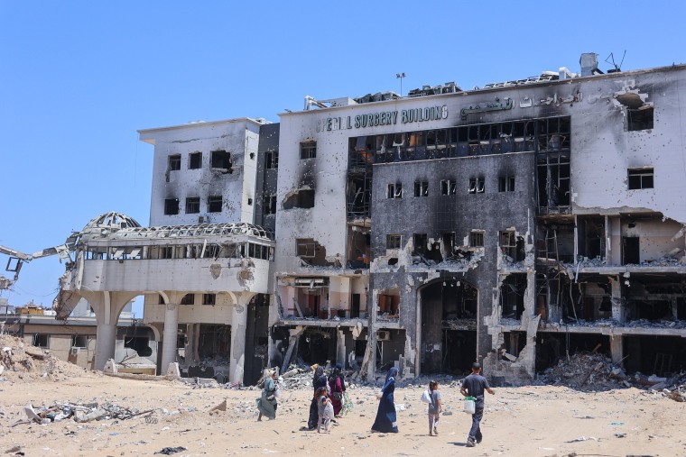 The medical facility, the largest in the Gaza Strip, was reduced to rubble after an Israeli operation in March, the WHO said. 