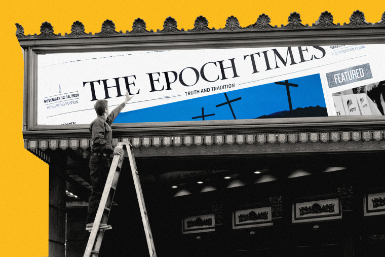 Photo illustration of cinema marquee displaying "The Epoch Times"