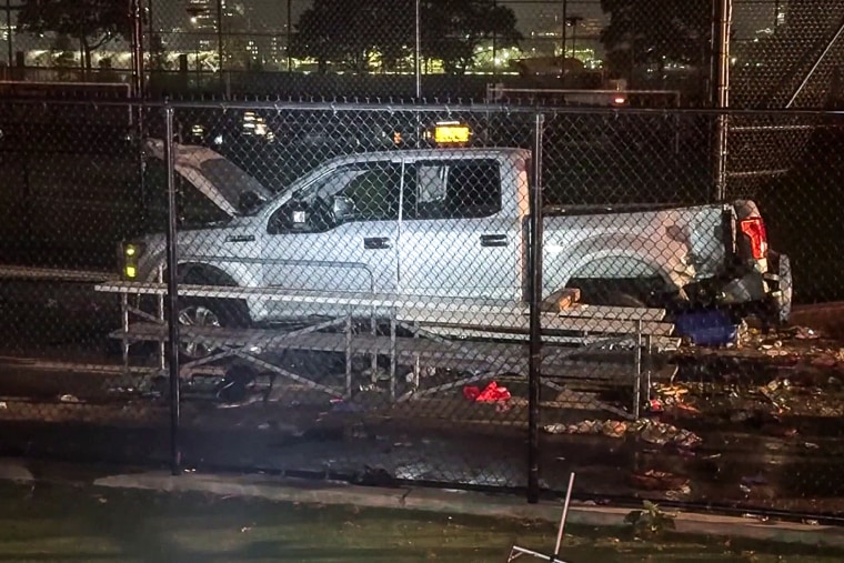 New York police say the driver of a pickup truck ran a stop sign and drove into a Manhattan park 