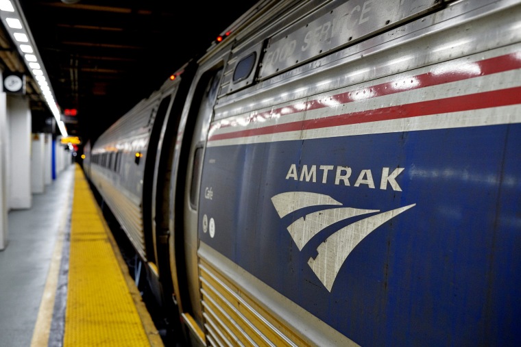 An Amtrak train in New York Penn Station