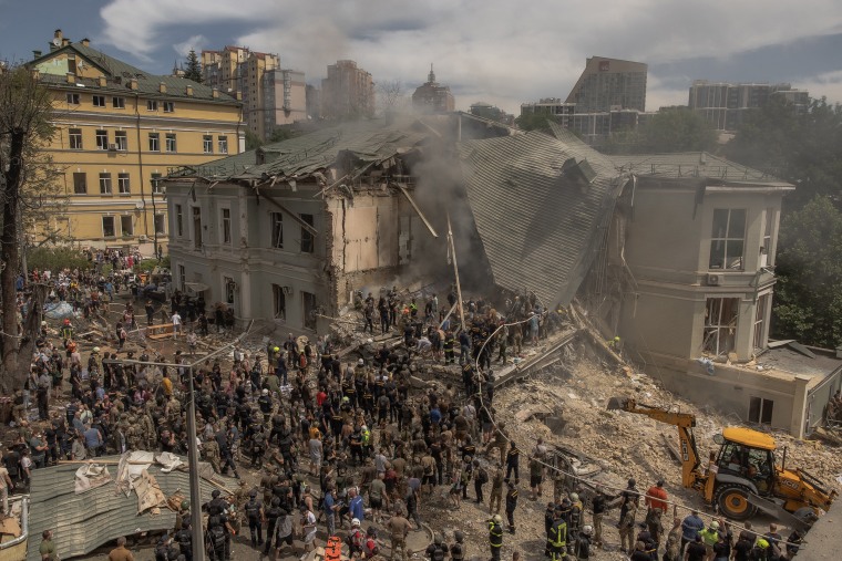Russia launched more than 40 missiles at several cities across Ukraine on July 8, 2024 in an attack that killed at least 20 people and smashed into a children's hospital in Kyiv, officials said. 