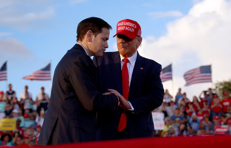 Marco Rubio and Donald Trump during a rally at the Miami-Dade County Fair and Exposition