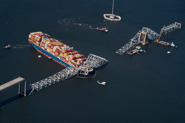 The container ship Dali after crashed into the Francis Scott Key Bridge in Baltimore in March 2024.