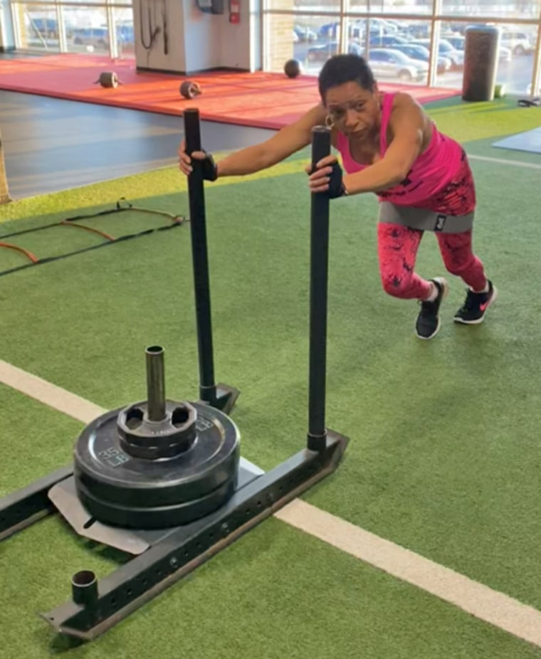 Esther Stroy Harper working out at a gym recently.