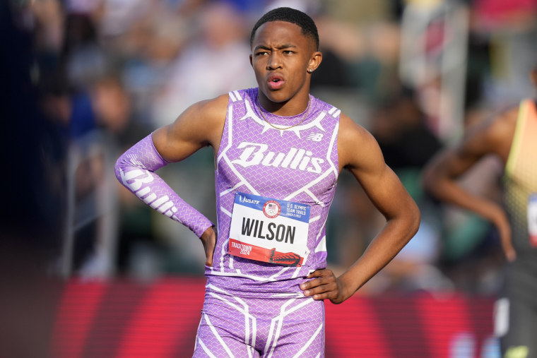 Quincy Wilson waits to start a heat during the U.S. Track and Field Olympic Team Trials on June 23, 2024, in Eugene, Ore.