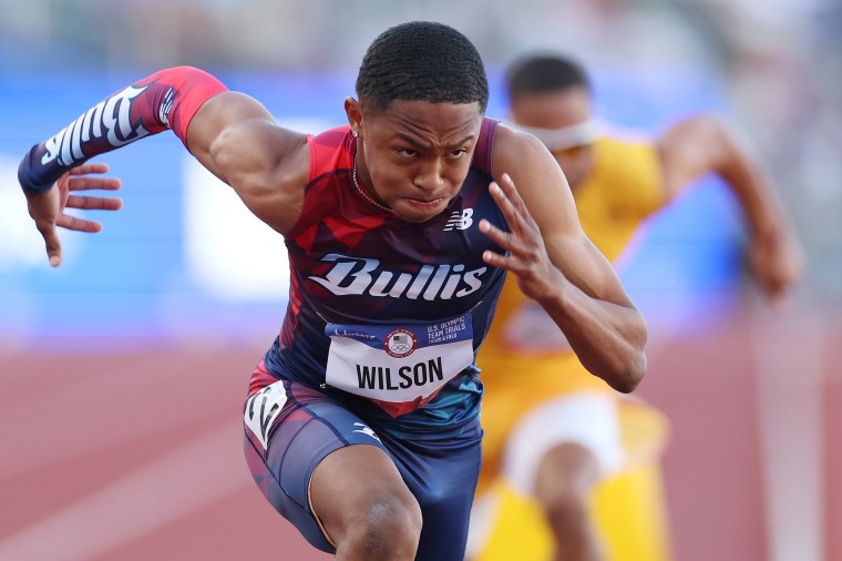 Quincy Wilson competes in the men's 400-meter final at the U.S. Olympic Team Track and Field Trials on June 24, 2024 in Eugene, Ore.