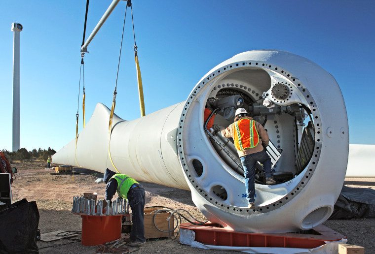 Wind turbine construction near Mountainair, New Mexico, USA
