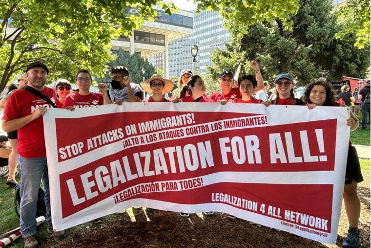 Activists from the Minnesota Immigrant Rights Action Committee at the RNC in Milwaukee.