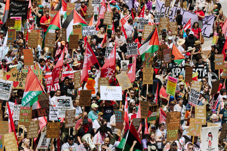 Protesters march against the Republican National Convention in Milwaukee on Monday. 