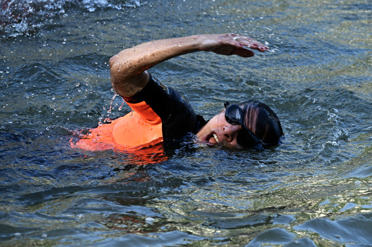 Paris Mayor Anne Hidalgo swims in the Seine, in Paris