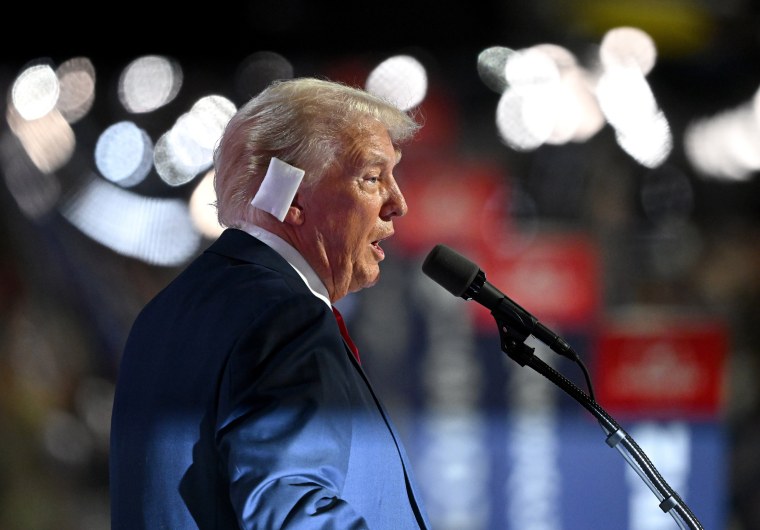 Republican presidential nominee, former U.S. President Donald Trump speaks after officially accepting the Republican presidential nomination on stage on the fourth day of the Republican National Convention at the Fiserv Forum on July 18, 2024 in Milwaukee, Wisconsin. 