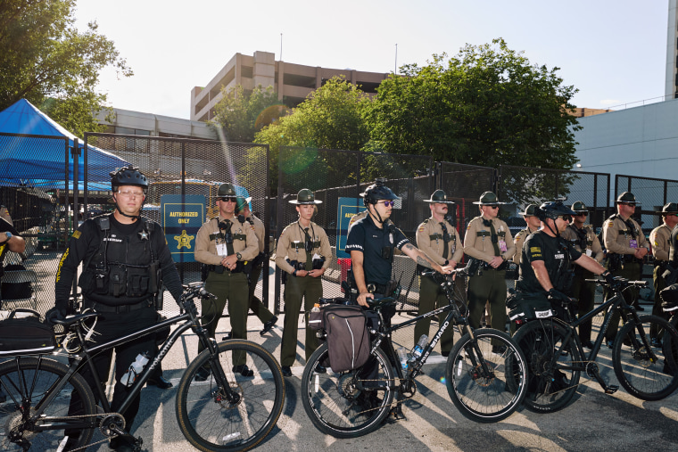 Police officers staged at a protest Thursday for D’Vontaye Mitchell and Sam Sharpe Jr., killed by police, in Milwaukee