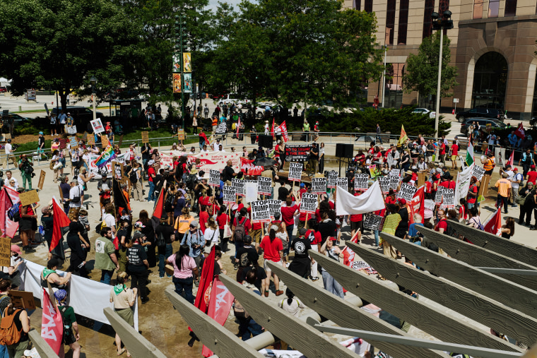 Protestors march against the Republican National Convention in Milwaukee