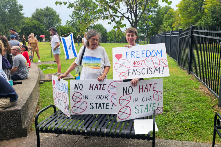 Community members gathered to denounce Nazi activity and antisemitism.