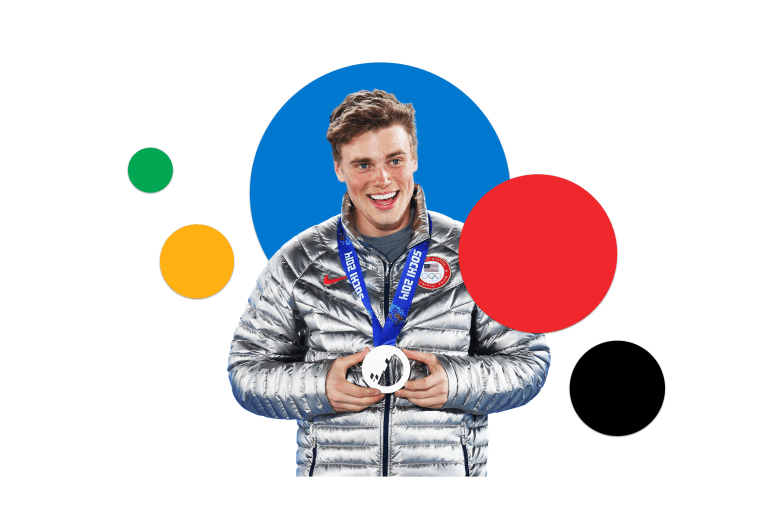 Gus Kenworthy surrounded by colorful circles.