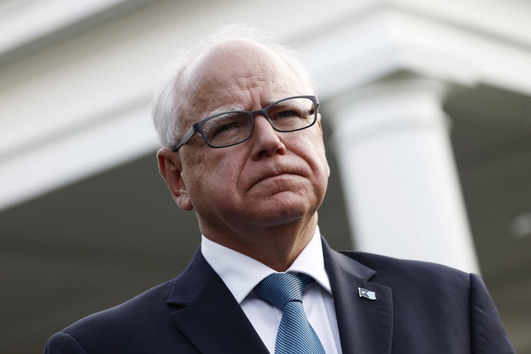 Minnesota Gov. Tim Walz speaks to reporters after a meeting with U.S. President Joe Biden at the White House on July 3, 2024 in Washington, DC.