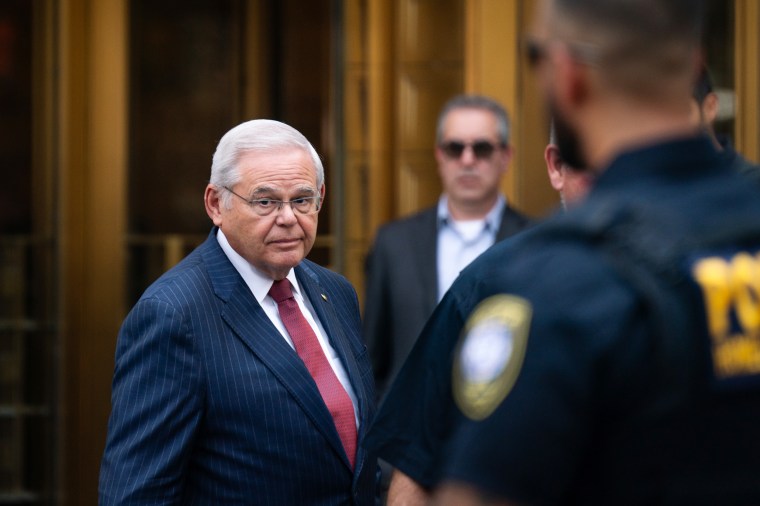 Bob Menendez, DN.J., speaks to the media