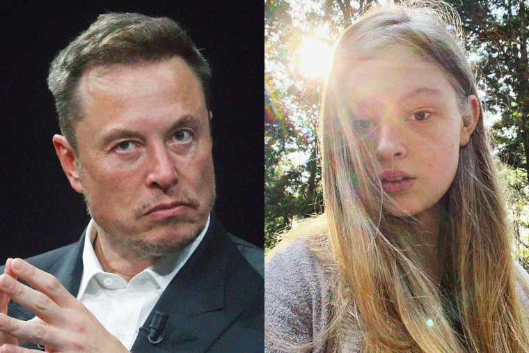 Elon Musk em um evento; Vivian Jenna Wilson em uma selfie