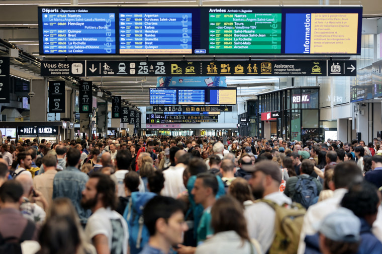 According to SNCF a massive attack on a large scale hit the TGV network and many routes will have to be cancelled. SNCF urged passengers to postpone their trips and stay away from train stations.