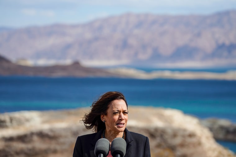 VP Harris walks Lake Mead