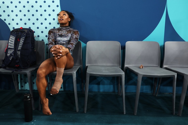 Simone Biles during the Artistic Gymnastics Women's Qualification at the 2024 Paris Olympic Games at Bercy Arena on July 28, 2024 in Paris, France. 