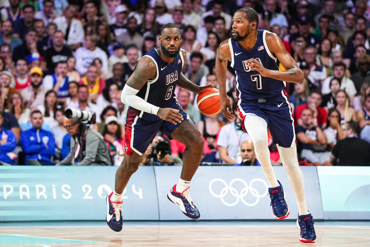 LeBron James and Kevin Durant on the basketball court