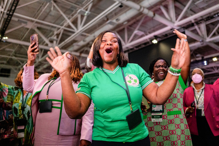 Alpha Kappa Alpha Sorority members celebrate in the crowd