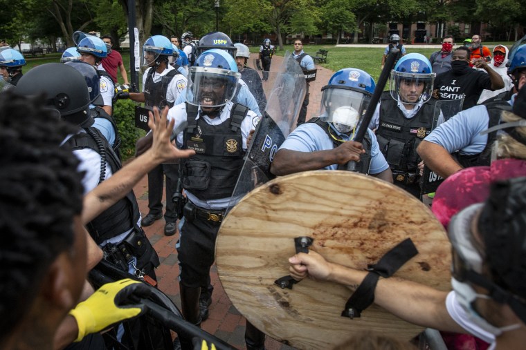 Protesters clash with U.S. Park Police in Lafayette Square in Washington, D.C.