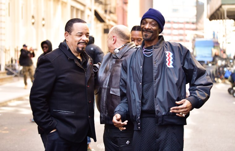 Ice-T and Snoop Dogg seen on location for "Law & Order: Special Victims Unit."