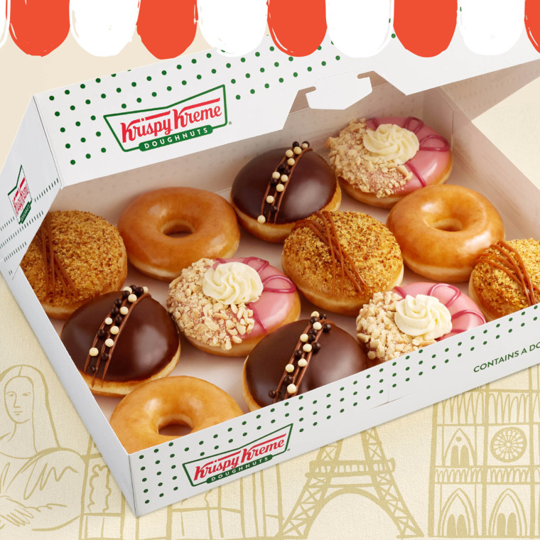 A box of Krispy Kreme's Passport to Paris doughnuts.