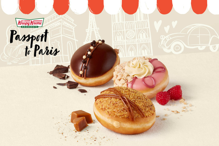Krispy Kreme launches three Paris-themed doughnuts.