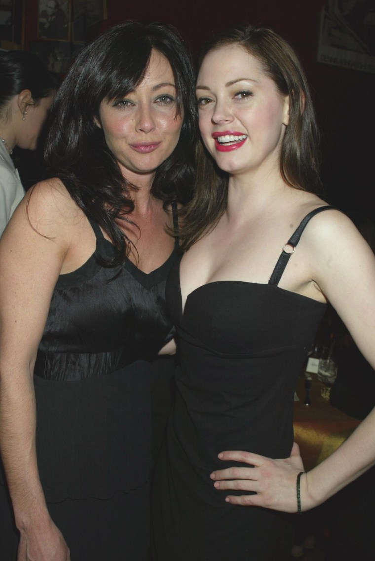 Shannen Doherty, Rose McGowan during Entertainment Weekly's 10th Annual Academy Award Party at Elaine's Restaurant in New York, New York, United States. 